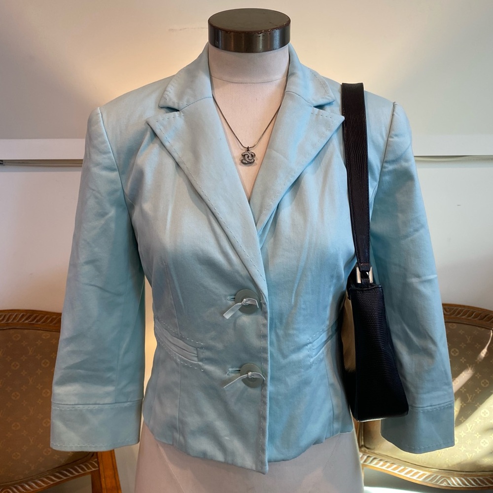 Elegant Light Blue Women's Blazer Jacket Size Small, Vintage Office Workwear Y2K